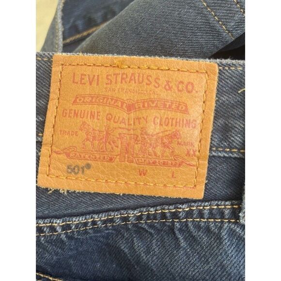 Levis Premium 501 High Rise Straight Leg Jeans 30x26 Blue Dark Wash 100% Cotton - Picture 8 of 13